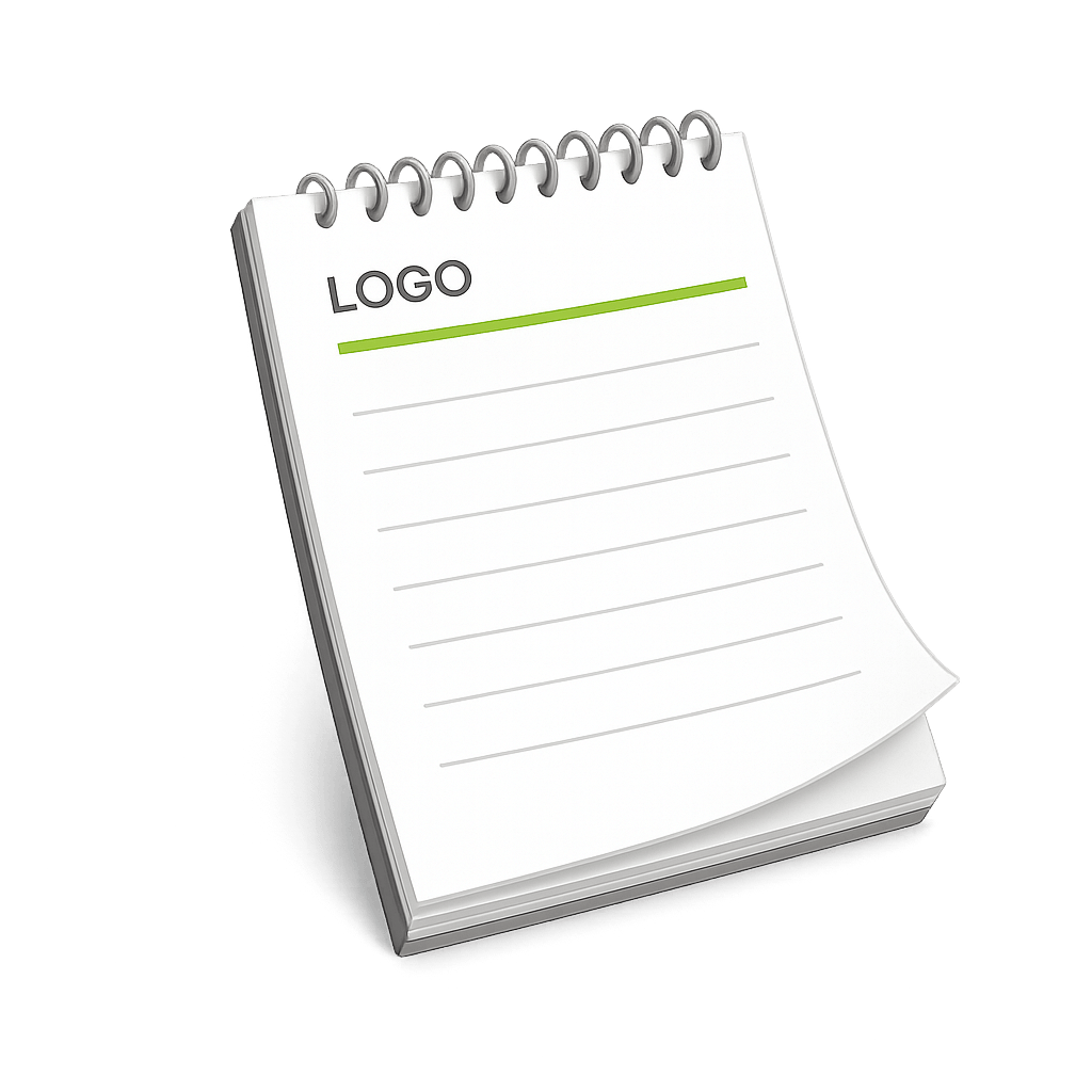 Personalizowany notes spiralowany z kolorową okładką i białymi kartkami, oprawiony w srebrną spiralę, idealny do biura lub na prezent