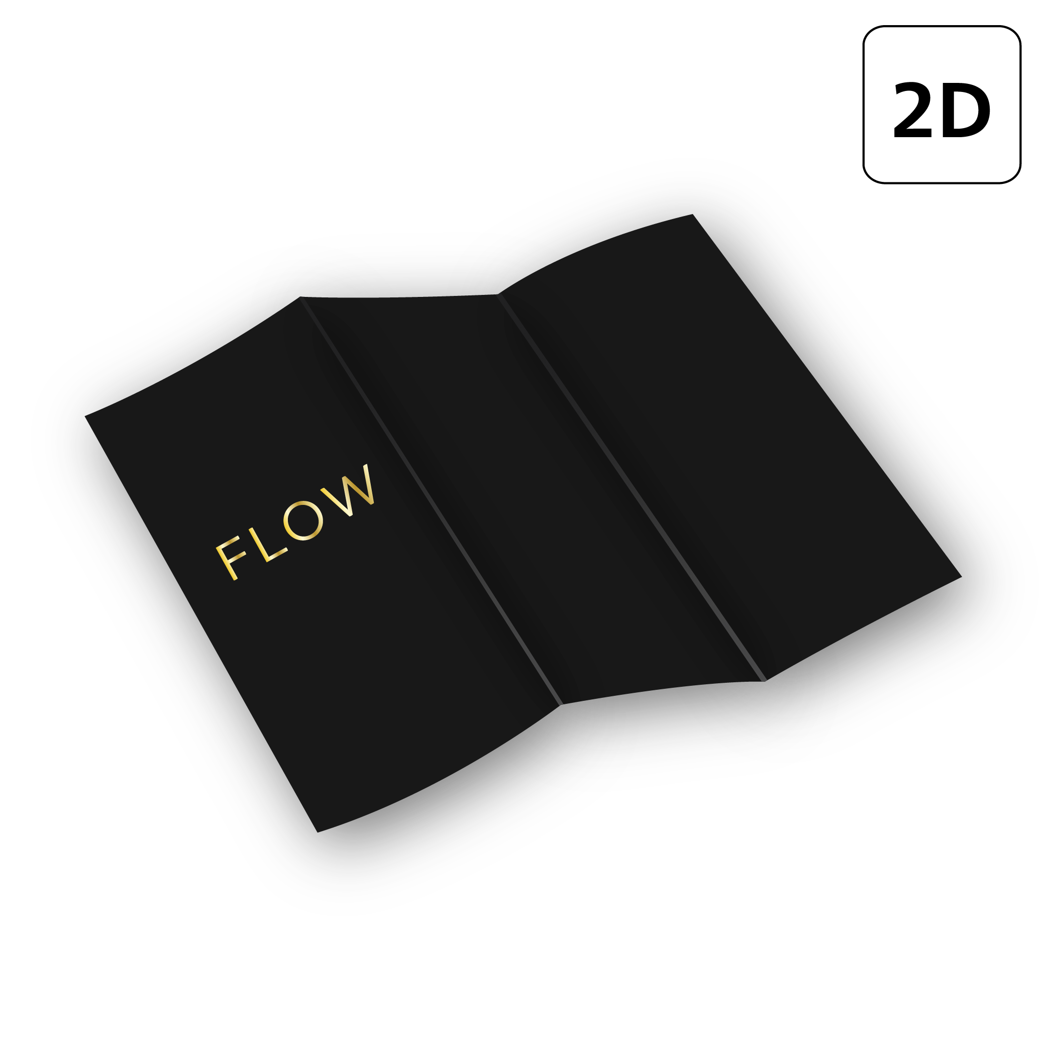 Ikona ulotki składanej ze złoceniem 2D przedstawiająca złoty element na ulotce. Druk ulotek składanych z efektem złotej folii podkreślającej logo i elementy graficzne w materiałach reklamowych.